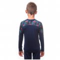 SENSOR MERINO IMPRESS SET dětský triko dl.rukáv + spodky deep blue/floral